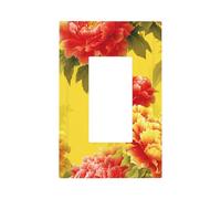 Placca da parete per interruttore della luce con motivo floreale di peonia rossa e gialla, copertura a bilanciere singolo, 1 banda, decorazione per presa di casa, cucina, camera da letto, bagno