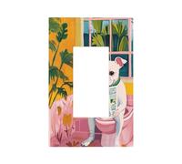 Placca da parete per interruttore della luce del water con cane bianco che legge giornale sulla toilette, copertura per piastra frontale a bilanciere singolo, 1 banda, decoratore, copertine per presa