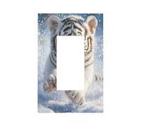 Placca da parete per interruttore della luce di un cucciolo di tigre bianca che gioca nella neve, copertura a bilanciere singolo, 1 banda, decorazione per presa di casa, cucina, camera da letto, bagno