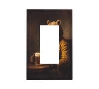 Placca da parete per interruttore della luce in legno con orso al buio, in stile vintage, copertura a bilanciere singolo, 1 banda, decorazione per presa di corrente per casa, cucina, camera da letto