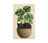Placca da parete vuota con gatto minimalista che dorme nel vaso Monstera con interruttore singolo, decorativa, 1 banda, per cucina, camera da letto, bagno, dimensioni 11,4 x 7 cm