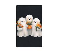Placca da parete vuota con tre fantasmi sorridenti che tengono fiori singoli, copertura decorativa per interruttore della luce, 1 banda, per cucina, camera da letto, bagno, dimensioni 11,4 x 7 cm