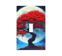 Placca decorativa a parete con interruttore a levetta, 1 banda, con albero di acero giapponese rosso e luna, per camera da letto e soggiorno