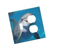 Placca decorativa da parete, 2 uscite, duplex, delfino con un sorriso sul bordo, copertura per interruttore della luce, piastra decorativa da parete, 12,7 x 7,6 cm, in materiale termoplastico