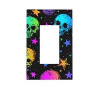 Placca decorativa da parete a 1 banda, con teschi colorati e stelle, copertura per interruttore della luce per camera da letto e soggiorno