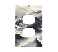 Placca decorativa da parete a 1 banda, singola duplex, paesaggio bianco e nero di montagne e fiumi, copertura per interruttore della luce per camera da letto e soggiorno