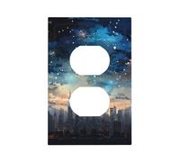 Placca decorativa da parete a 1 uscita, singola duplex, con motivo città, mare, notte, stelle, luce per camera da letto, soggiorno, decorazione