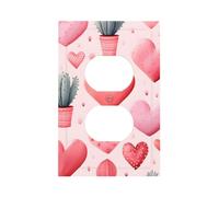 Placca decorativa da parete a 1 uscita, singola duplex, con pianta cactus rosa, cuori, per San Valentino, decorazione per camera da letto e soggiorno