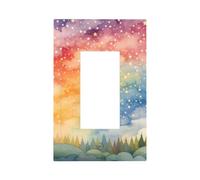 Placca decorativa da parete a bilanciere con 1 banda, con stelle arcobaleno, alberi nella foresta, copertura per interruttore della luce per camera da letto e soggiorno