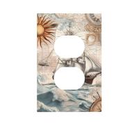 Placca decorativa da parete con 1 uscita, singola duplex, nautica, mappa della barca a vela, bussola, scena, luce per camera da letto, soggiorno, decorazione