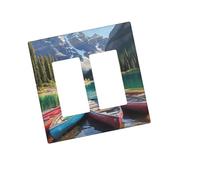 Placca decorativa da parete con 2 moduli Duplex Wall Plate Mountain Lake Boats Edge Outlet Cover Copertura per interruttore della luce Placca decorativa da parete 12,7 x 7,6 cm Termoplastica