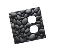 Placca decorativa da parete con 2 moduli Duplex WallPlate Molti ciottoli neri Copertura per interruttore della luce Placca decorativa da parete 12,7 x 7,6 cm in termoplastica standard stile R