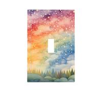 Placca decorativa da parete con interruttore a levetta, 1 banda, con stelle arcobaleno e alberi nella foresta, per camera da letto e soggiorno