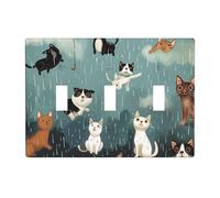 Placca decorativa da parete con stampa di cani e gatti che piovono con triplo interruttore a levetta, copertura decorativa a 3 interruttori