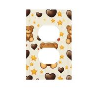Placca decorativa da parete singola duplex a 1 banda, con orsetto marrone, cuori, stelle, interruttore della luce, per camera da letto e soggiorno