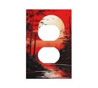 Placca decorativa da parete singola duplex a 1 banda, stile giapponese, in bambù, colore rosso, per camera da letto e soggiorno