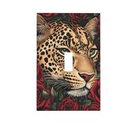 Placca decorativa per interruttore a levetta, 1 gang, leopardo, ghepardo nella rosa, stampa animalier, per camera da letto e soggiorno