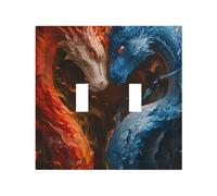 Placca decorativa per interruttore della luce, 2 piastre da parete di medie dimensioni 12,4 x 12,7 cm, rosso e blu Fire Dragon F coperture da parete, in policarbonato termoplastico