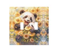 Placca decorativa per interruttore della luce, 2 piastre da parete di medie dimensioni 12,4 x 12,7 cm, simpatico panda girasole coperture da parete, in policarbonato termoplastico
