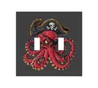 Placca decorativa per interruttore della luce, 2 piastre da parete di medie dimensioni, 12,4 x 12,7 cm, illustrazione pirata polipo, piastra da parete, in policarbonato termoplastico
