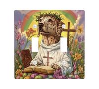Placca decorativa per interruttore della luce a 2 bande con doppia levetta e croce della Bibbia, uova con croce della Bibbia, Cucciolo, piastra elettrica per camera da letto