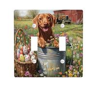 Placca decorativa per interruttore della luce a forma di cane Vizsla, con 2 interruttori, doppia levetta, per fattoria, fienile, cuccioli, stampa di animali domestici, mascherina elettrica per stanza