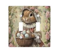 Placca decorativa per interruttore della luce a forma di coniglietto pasquale, con 2 interruttori, vintage, uova di fattoria e fiori, piastra elettrica per stanza, copertura interruttore country