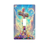 Placca decorativa per interruttore della luce a forma di croce pasquale primaverile, 1 gang interruttore singolo, uova di fiori selvatici natura piastra elettrica per stanza, quadro quadro scenico con