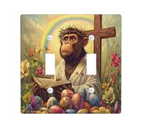Placca decorativa per interruttore della luce a forma di scimmia pasquale primaverile, 2 gang a doppia levetta, placca elettrica con uova con croce della Bibbia, piastra elettrica per camera da letto
