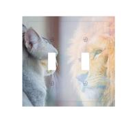 Placca decorativa per interruttore della luce a levetta, 2 piastre da parete di medie dimensioni 12,4 x 12,7 cm, il gatto guarda nello specchio, piastra da parete, in policarbonato termoplastico