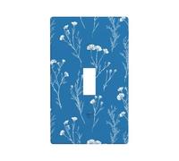 Placca decorativa per interruttore della luce bianca con fiori selvatici su blu, 1 banda, per cucina, casa colonica, camera da letto, bagno, decorazione artistica