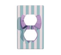Placca decorativa per interruttore della luce, con fiocco viola su strisce color foglia di tè, per cucina, camera da letto, bagno, dimensioni 7 x 11,4 cm