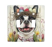 Placca decorativa per interruttore della luce del Boston Terrier di Pasqua, con 2 interruttori a doppia levetta, piastra elettrica rustica per cuccioli di campagna, stampa fattoria elettrica