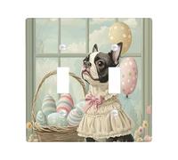 Placca decorativa per interruttore della luce del Boston Terrier di Pasqua primaverile 2 gang doppio interruttore, piastra elettrica Victoria Country Puppy per stanza, copertura interruttore della