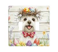 Placca decorativa per interruttore della luce del cane Westie di Pasqua primaverile, 2 gang doppia levetta, piastra elettrica rustica per cuccioli di campagna, stampa fattoria piastra elettrica per