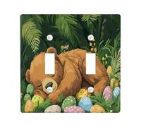 Placca decorativa per interruttore della luce dell'orso pasquale primaverile, 2 gang a doppia levetta, piastra elettrica con motivo paesaggistico per stanza