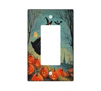Placca decorativa per interruttore della luce di Halloween, stile vintage, 1 banda, a bilanciere singolo, scopa, zucca, pipistrelli, piastra elettrica per cucina e bagno, decorazione per interruttori