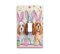 Placca decorativa per interruttore della luce di Pasqua Cavalier King Charles Spaniel Dog 1 gang Single Toggle, simpatiche uova divertenti cucciolo piastra elettrica per stanza, Funky Switchcover