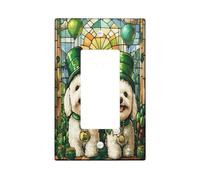 Placca decorativa per interruttore della luce di San Patrizio Bichon Frise Dog 1 banda singola a bilanciere, piastra elettrica per cuccioli di vetro colorato, piastra frontale elettrica per animali
