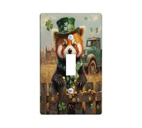 Placca decorativa per interruttore della luce rossa con panda di San Patrizio, 1 gang interruttore singolo, piastra elettrica per finestra, pannello elettrico con stampa rustica trifoglio
