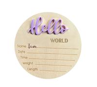Placca Di Annuncio Neonato - Baby Bash Bash Wooden, Rustic Welcome Round Wall Hanging | Di Arredamento Per Arrivo Per Bambini Per La Scuola Materna, Rivelazione 'ospedale, Ricordo