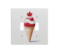 Placca di copertura a forma di cono gelato con foglia d'acero rossa sulla parte superiore, doppia banda, placchetta da parete, interruttore decorativo, dimensioni standard, 11,4 x 11,4 cm