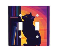 Placca di copertura artistica per interruttore della luce a forma di gatto, colori vivaci del tramonto, decorazione moderna per la casa per gli amanti degli animali, termoplastica, dimensioni standard