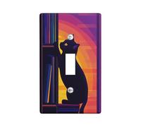 Placca di copertura artistica per interruttore della luce a forma di gatto, colori vivaci del tramonto, decorazione moderna per la casa per gli amanti degli animali, termoplastica, dimensioni standard