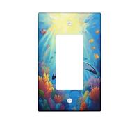 Placca di copertura decorativa per interruttore a 1 banda, motivo squalo oceano, ad acquerello, con coralli subacquei, pesci, piastra elettrica per camera da letto, bagno, simpatica, dimensioni