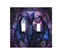 Placca di copertura decorativa per interruttore della luce, 2 bande piastre da parete di medie dimensioni 12,4 x 12,7 cm, drago fantasy in cattedrale, piastra da parete, in policarbonato termoplastico
