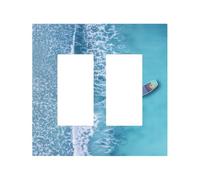 Placca di copertura decorativa per interruttore della luce, 2 gang piastre da parete di medie dimensioni 12,4 x 12,7 cm, onde e barche sulla spiaggia, piastra da parete, in policarbonato termoplastico