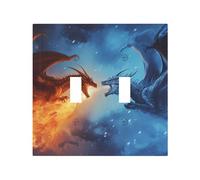Placca di copertura decorativa per interruttore della luce, 2 gang piastre da parete di medie dimensioni 12,4 x 12,7 cm, rosso e blu Fire Dragon A coperture da parete, in policarbonato termoplastico