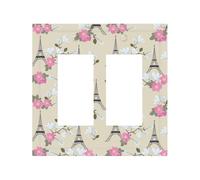 Placca di copertura decorativa per interruttore della luce, 2 gang piastre da parete di medie dimensioni 12,4 x 12,7 cm, Torri Eiffel fiore coperture da parete, in policarbonato termoplastico