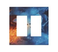 Placca di copertura decorativa per interruttore della luce, 2 gang piastre da parete di medie dimensioni 12,4 x 12,7 cm, rosso e blu Fire Dragon A coperture da parete, in policarbonato termoplastico